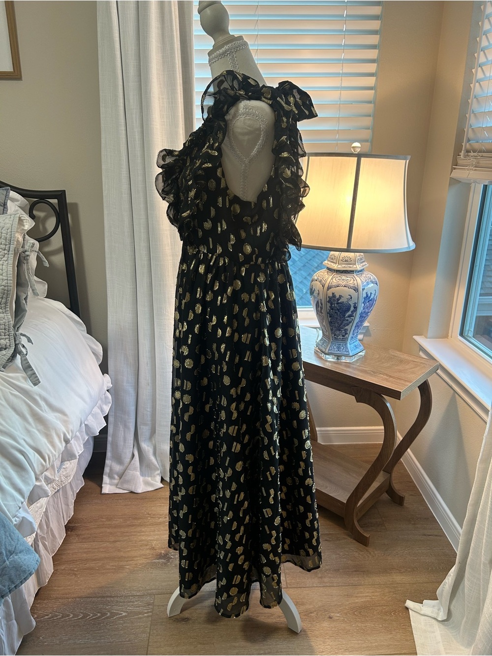 Madewell Metallic Black Maxi Dress with Gold Foil Accents - Picture 7 of 7